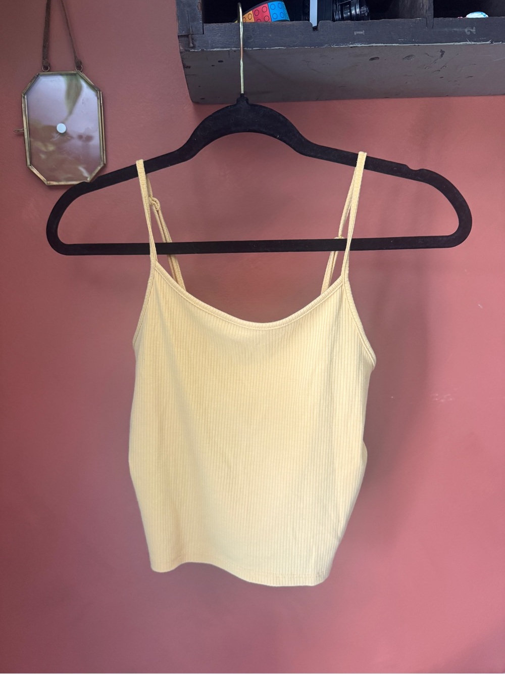 American Eagle Outfitters Pale Yellow Ribbed Spaghetti Strap Tank